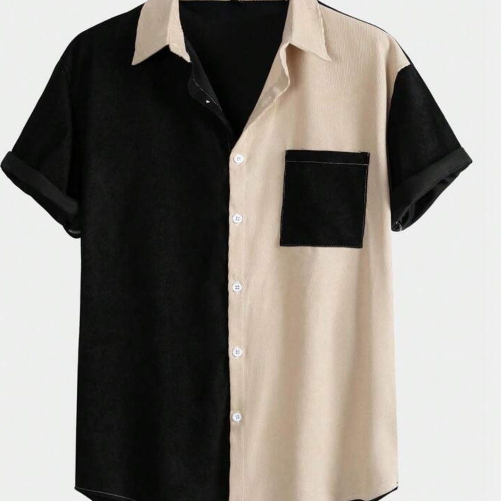 ROMWE Street Life Men Colorblock Pocket Shirt